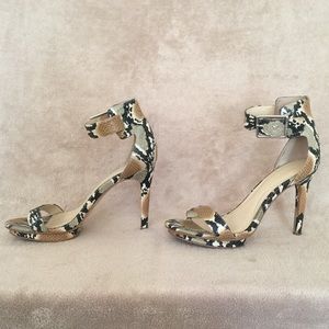 Calvin Klein Vivian snake skin strappy heels